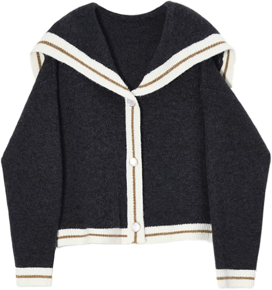Women Japanese Style Navy Style Collar Knitted Cardigans Harajuku Sweaters Casual Cardigans | Amazon (US)