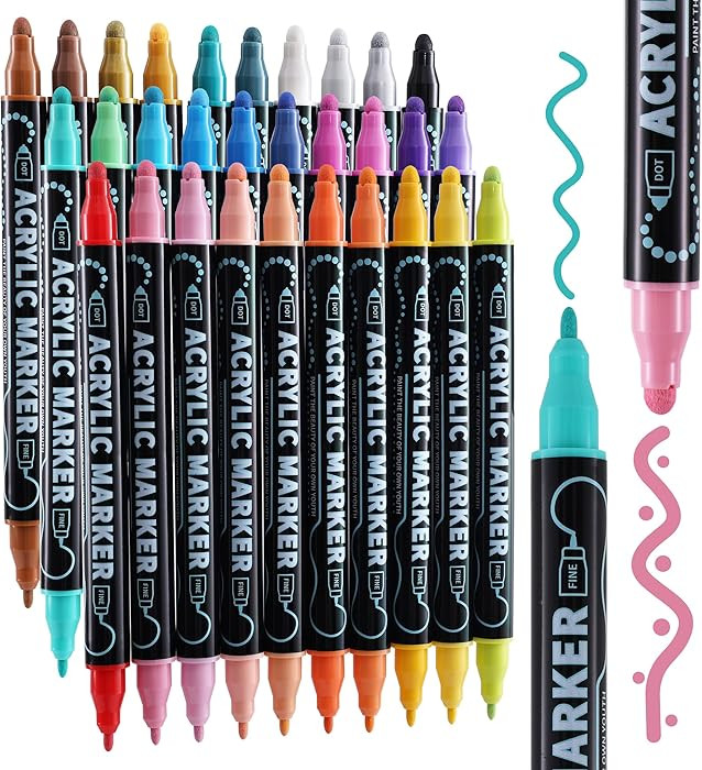 nauets 30 Colors Dual Tip Acrylic Paint Markers, Dot & Fine Tip Acrylic Paint Pens for Rock, Wood... | Amazon (US)