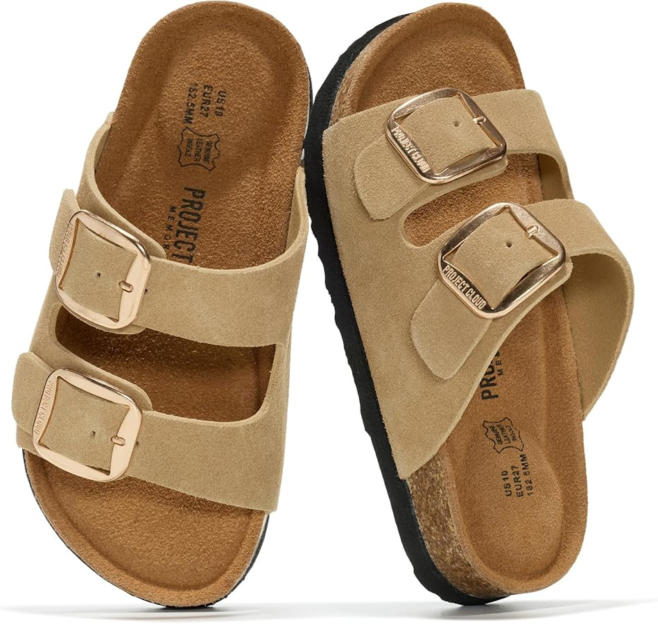Project Cloud 100% Genuine Leather Kids Sandals - Natural Cork Footbed Non-Slip Slides for Kids -... | Amazon (US)