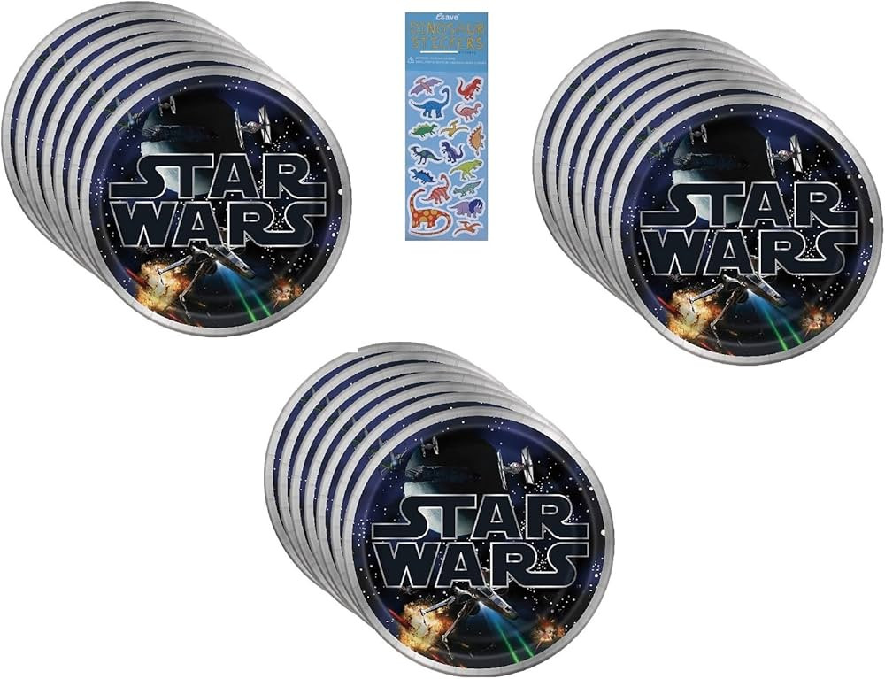Unique Star Wars Birthday Party Supplies Bundle Set includes 24 Paper Plates 9" and 1 Dinosaur St... | Amazon (US)