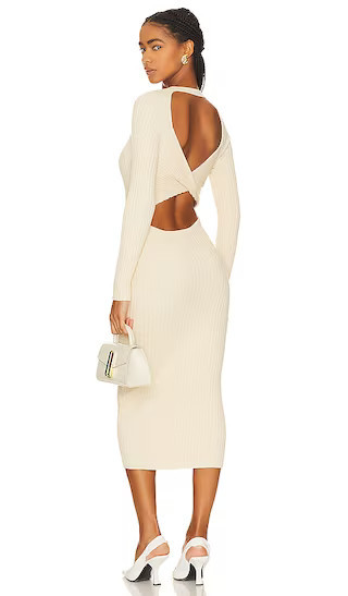 Vigo Midi Knit Dress in Cream White Midi Dress Fall Midi Dress Fall Dress With Sleeves | Revolve Clothing (Global)