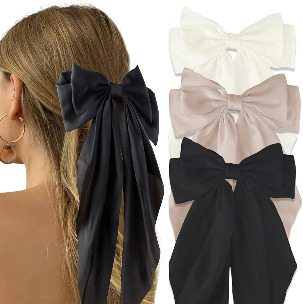 Canitor Hair Bows for Women Silky Satin Hair Ribbon Hair Barrettes Clip Oversized Long Tail Hair ... | Amazon (US)