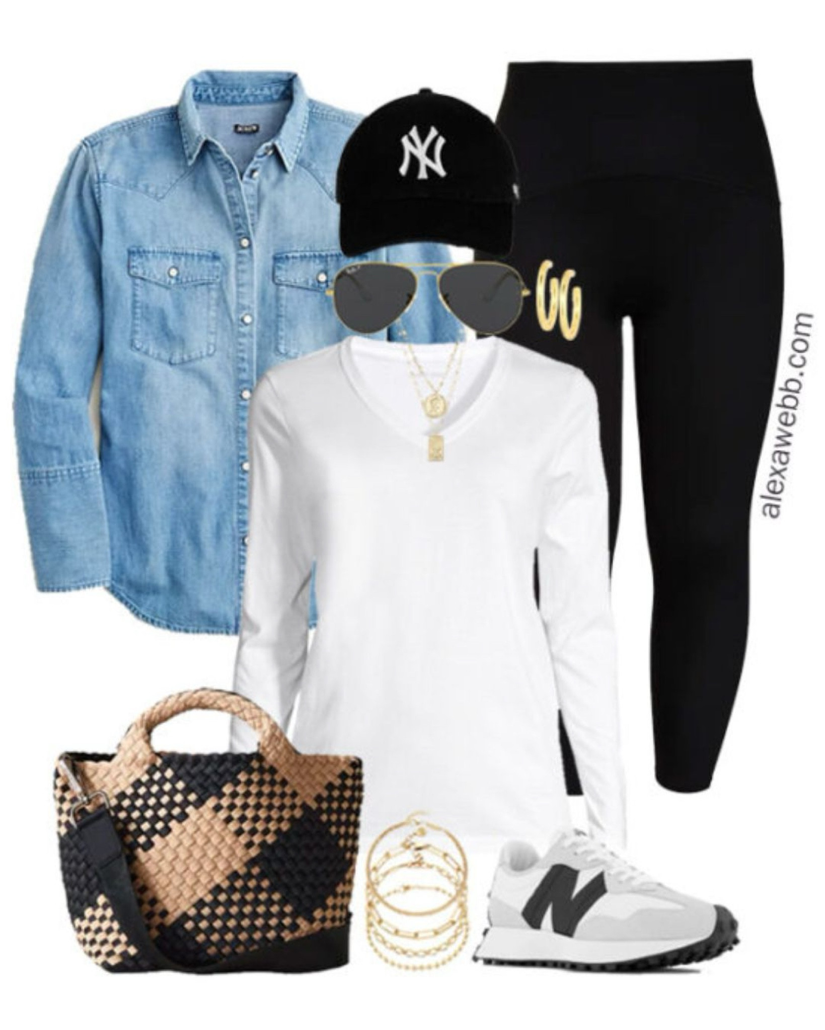 Plus Size Fall Athleisure Outfits - A plus size athleisure outfit for fall and winter with black leggings, a t-shirt, chambray denim shirt, and sneakers. So cute for lounging or running errands! Alexa Webb

#LTKShoeCrush #LTKStyleTip #LTKPlusSize