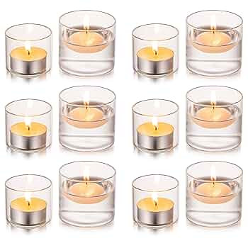 Glasseam Glass Votive Candle Holders - Clear Set of 12, Mini Floating Tea Lights for Wedding Cent... | Amazon (US)
