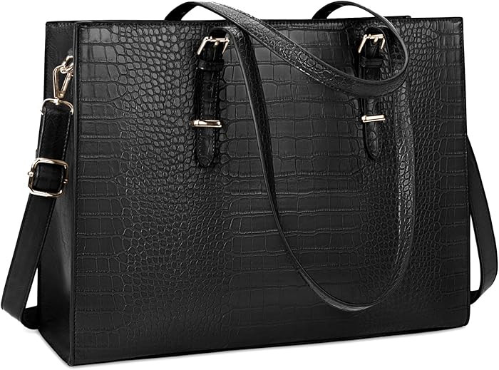 Laptop Bag for Women 15.6 Inch Crocodile Leather Tote Bag Water-resistant Work Briefcase Business... | Amazon (US)