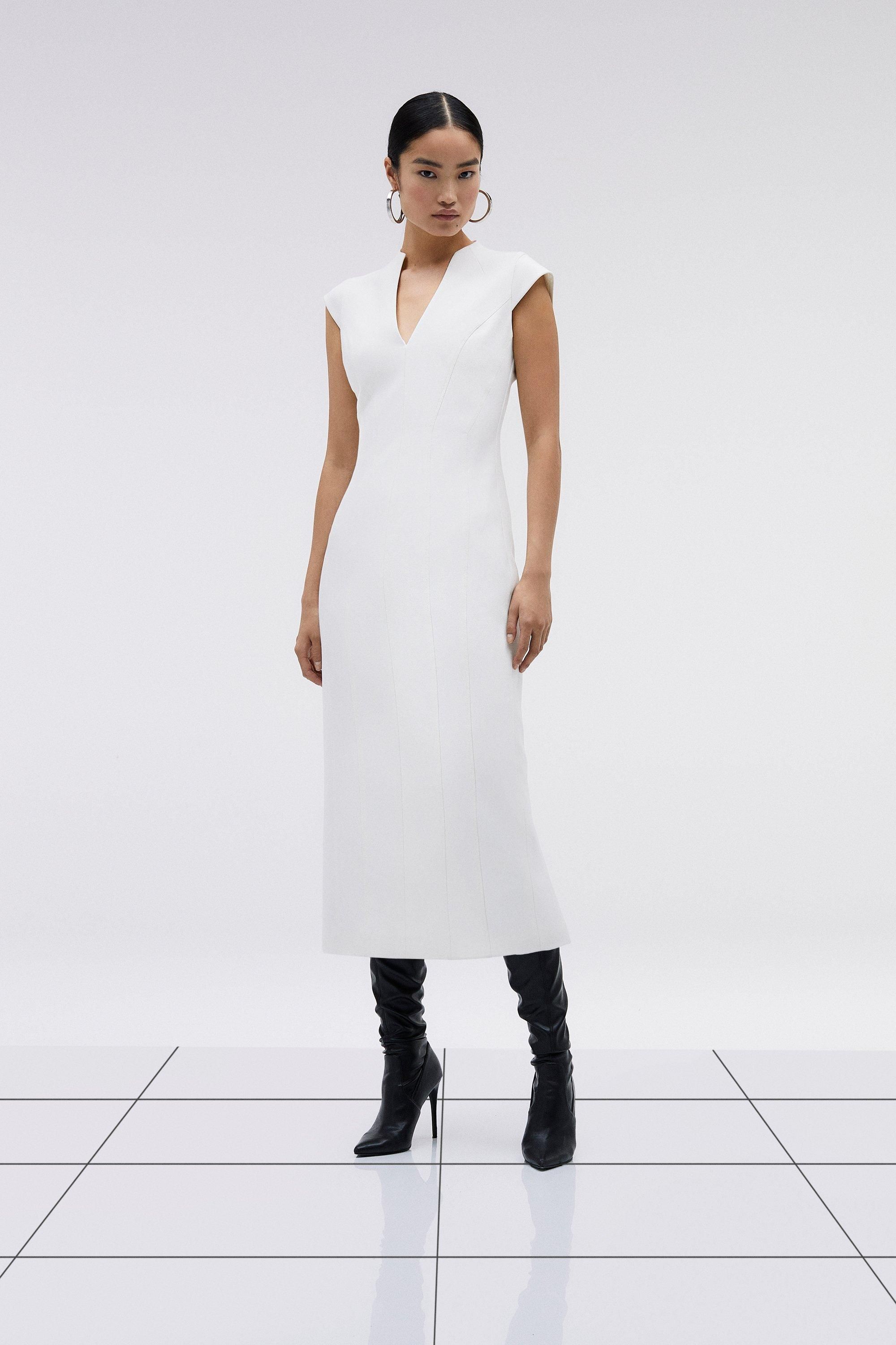 Structured Crepe Contour Seamed Midaxi Dress | Karen Millen US