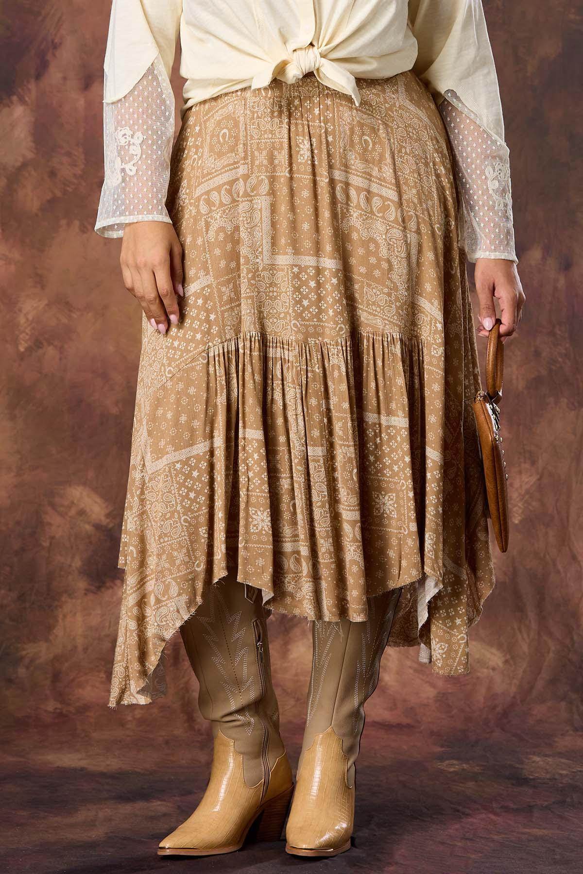 Plus Size Bandana Print Handkerchief Hem Skirt | Cato Fashions