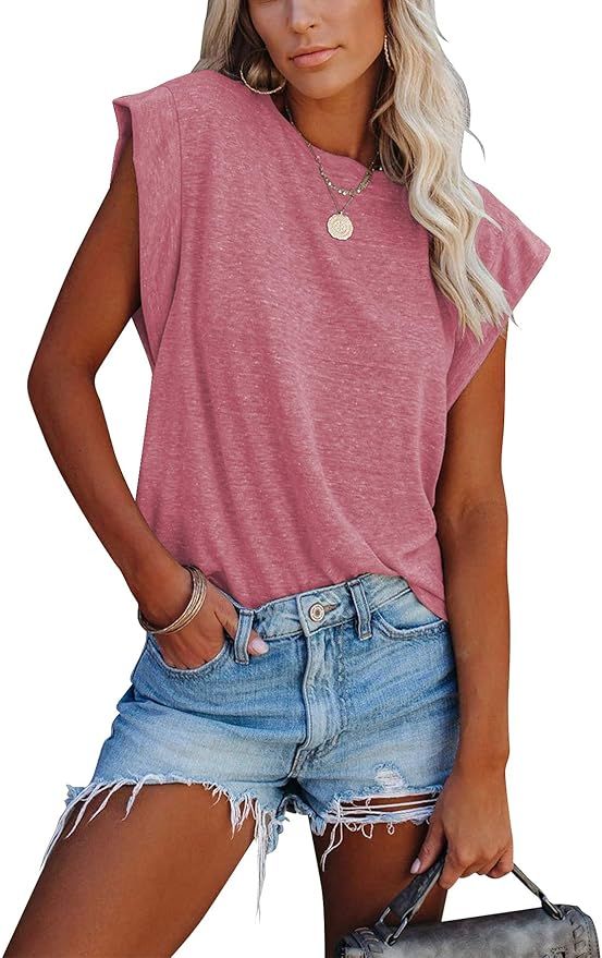 Peacameo Women's Summer Casual Top Crewneck Tee Shirt Blouse Sleeveless Tank | Amazon (US)