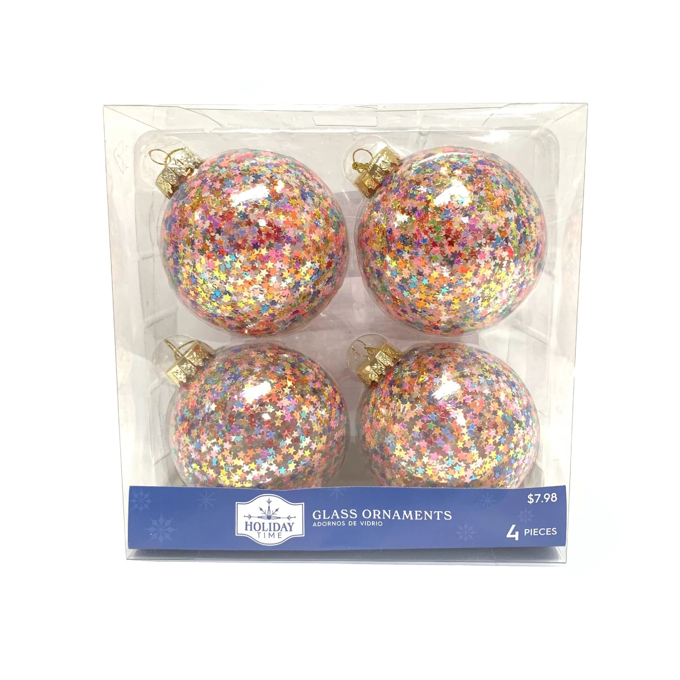 Holiday Time Multicolor Star Sequin 90mm Christmas Glass Ball Ornament Set, 4 Pack - Walmart.com | Walmart (US)