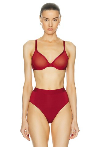 CUUP Mesh Plunge Bra in Red | FWRD 
