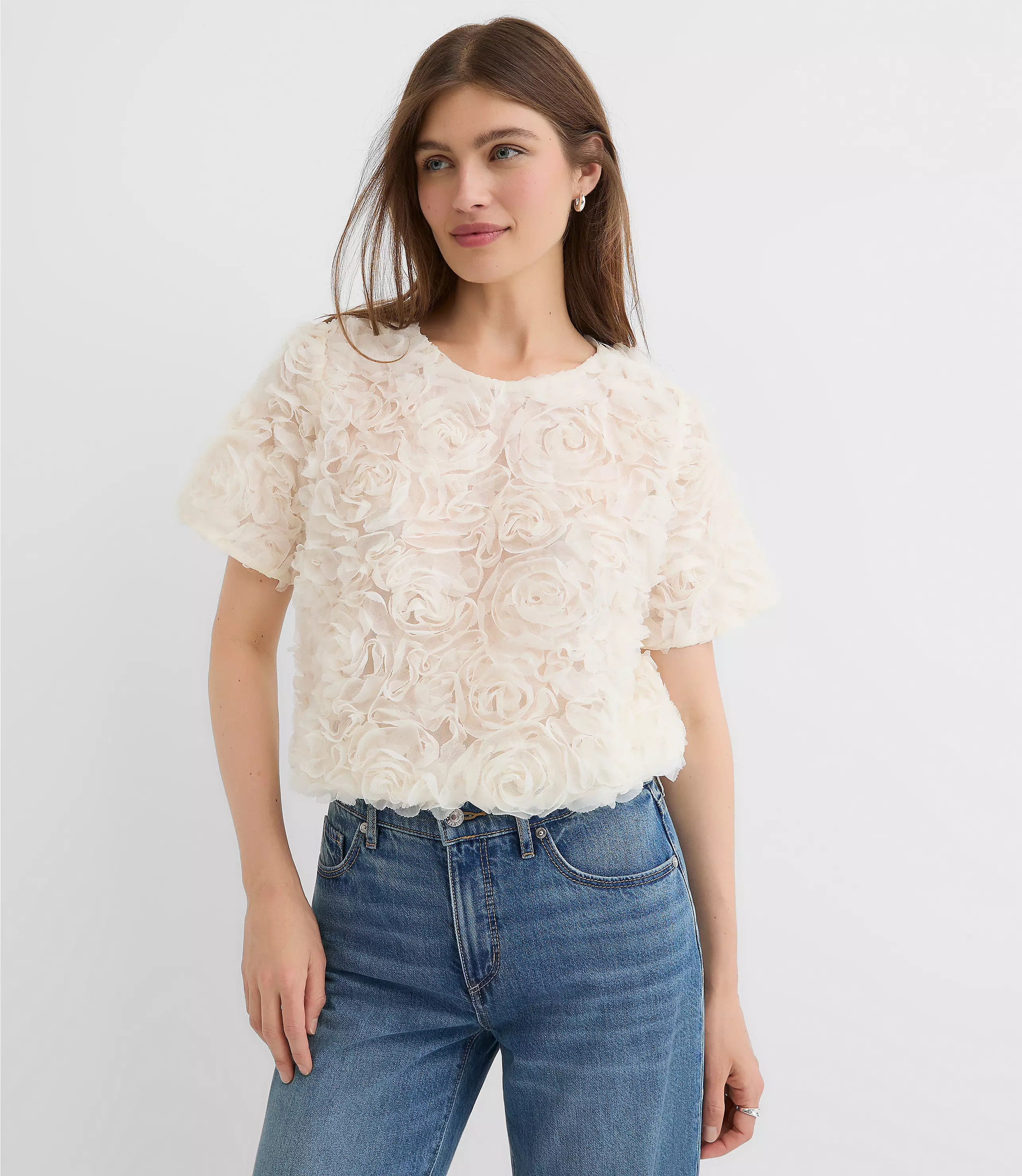 Floral Tulle Bubble Hem Tee | LOFT
