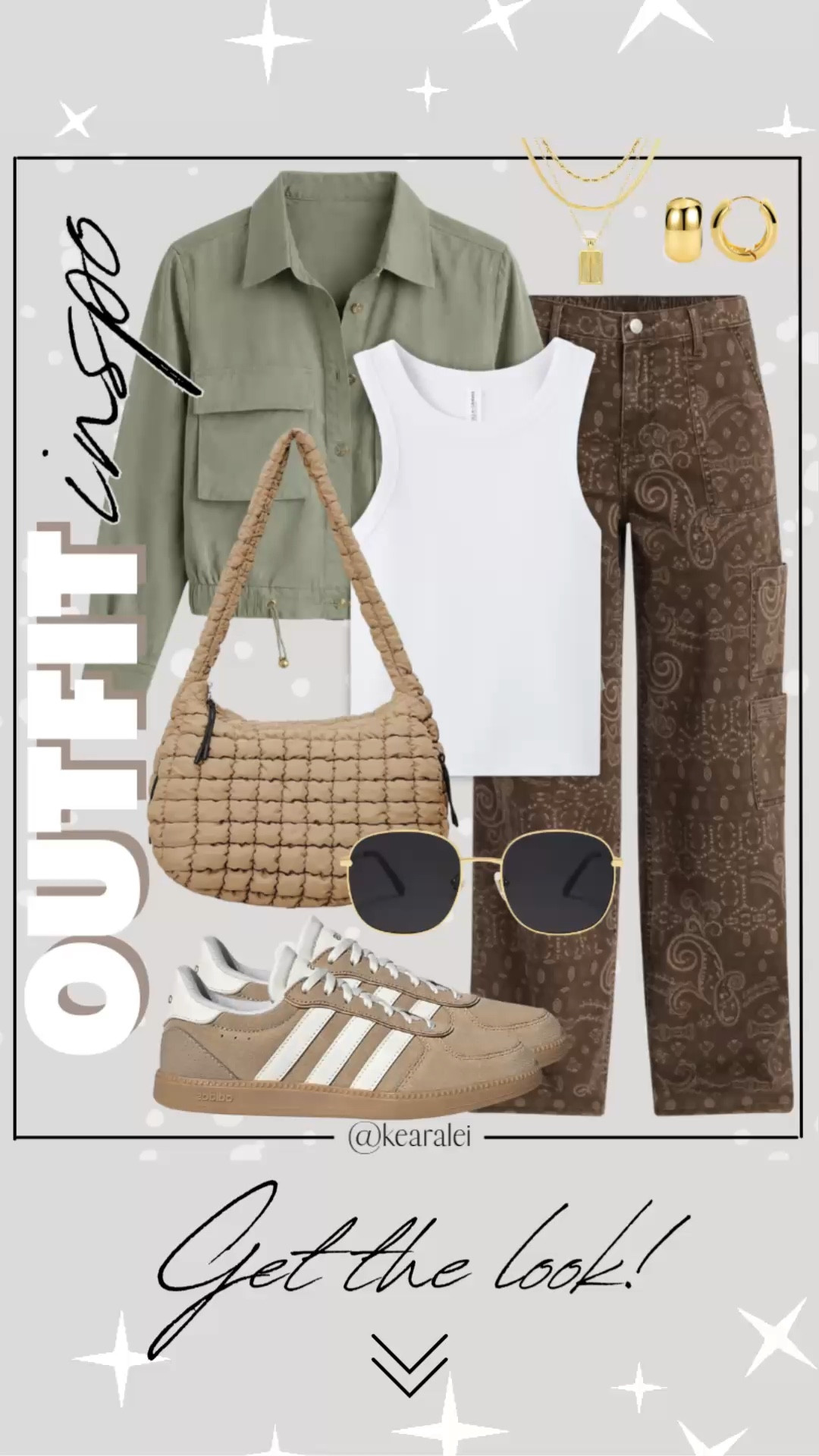 Spring outfits 2026 fall summer outfits cool mom outfit Amazon fashion brown bandana print paisley pattern cargo pocket pants bandana Pants Women Baggy Y2K Camouflage Cargo Pants High Waisted Wide Leg jeans denim Olive green utility jacket army green jackets with ribbed white tank top tan brown khaki beige adidas sambas sneakers shoes with tan puffer quilted carry all bag bum bag purse crossbody aviator sunglasses quilted puffer bum bag crossbody purse bumbag carryall || #amazon #outfit #walmart #spring #summer #freepeople #fall #affordable #cargo
.
.
.

Fitness Wear, Activewear, exercise outfit, workout leggings, sports bra, Lulu lemon, free people motion active athleisure Amazon fashion, teacher outfits, business casual, casual outfits, neutrals, street style, Midi skirt, Maxi Dress, Swimsuit, Bikini, Travel, skinny Jeans, Puffer Jackets, Concert Outfits, Cocktail Dresses, Sweater dress, Sweaters, cardigans Fleece Pullovers, hoodies, button-downs, Oversized Sweatshirts, Jeans, High Waisted Leggings, dresses, joggers, fall Fashion, winter fashion, leather jacket, Sherpa jackets, Deals, shacket, Plaid Shirt Jackets, apple watch bands, lounge set, Date Night Outfits, Vacation outfits, Mom jeans, shorts, sunglasses, Disney outfits, Romper, jumpsuit, Airport outfits, biker shorts, Weekender bag, plus size fashion, Stanley cup tumbler Target, Abercrombie and fitch, Amazon, Shein, Nordstrom, H&M, forever 21, forever21, Walmart, asos, Nordstrom rack, Nike, adidas, Vans, Quay, Tarte, Sephora, lululemon, free people, j crew jcrew factory, old navy


#LTKootd #LTKSeasonal #LTKSaleAlert