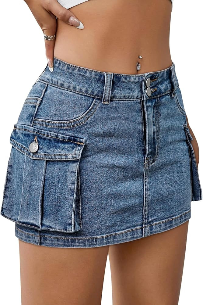 Women's Denim Mini Skort High Waisted Stretch Casual Jean Skirt Shorts 5 Pockets | Amazon (US)