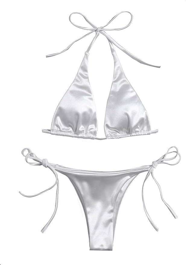 SOLY HUX Women's Metallic Halter Top Two Piece Swimsuit Tie Side Triangle Bikini | Amazon (US)