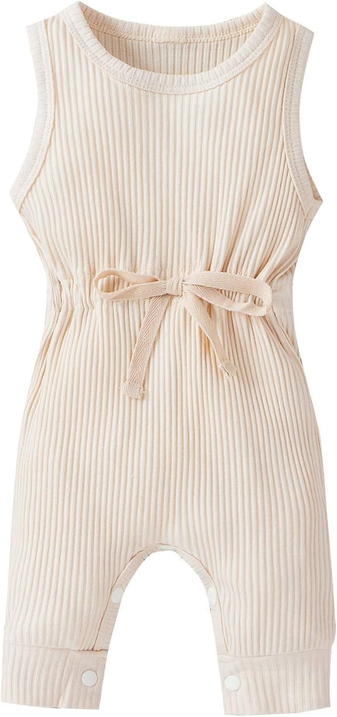 Baby Girl Boy Romper Jumpsuit Sleeveless Bodysuit Tank Top Onesies Summer Clothes One Piece Ribbe... | Amazon (US)