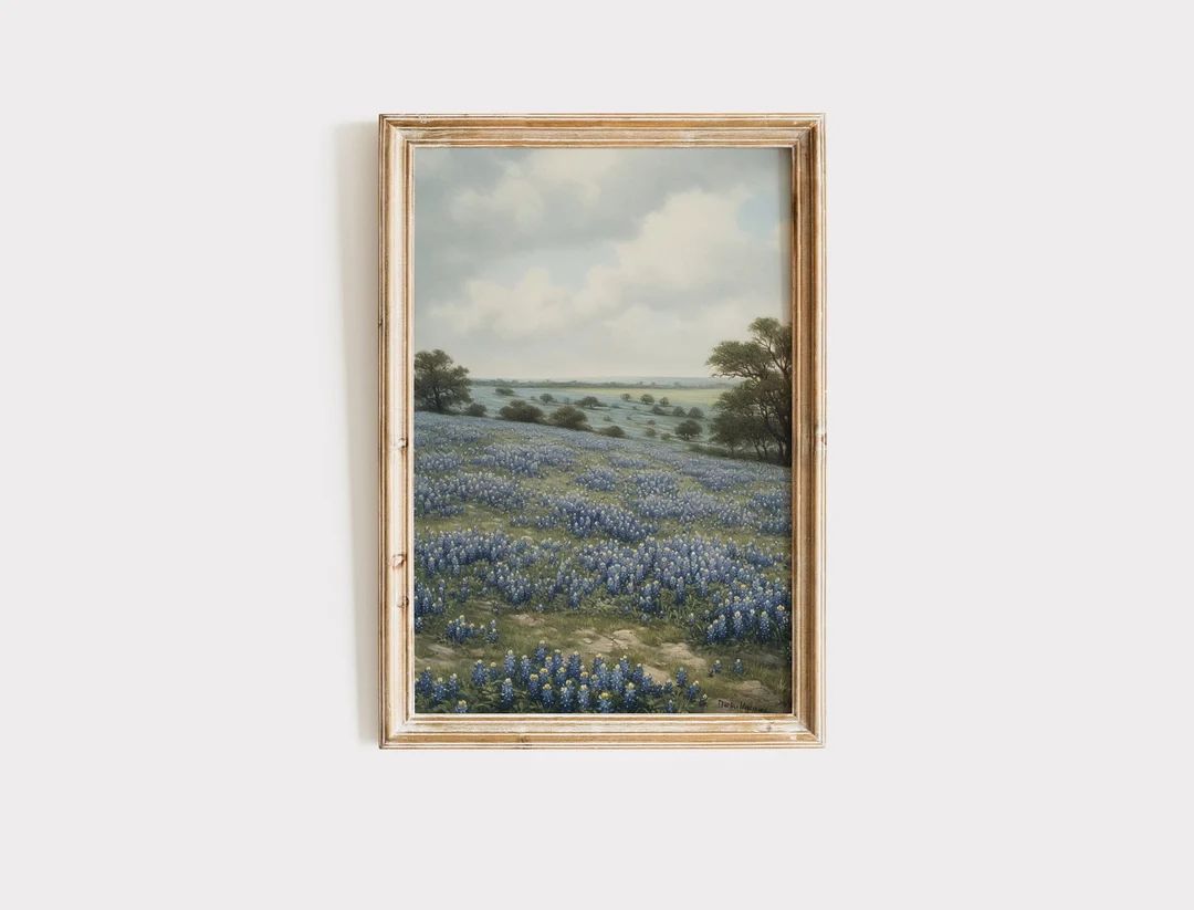 Bluebonnet Field Painting Download, Blue Bonnet Flower Digital Print, Printable Wall Art, Vintage... | Etsy (US)