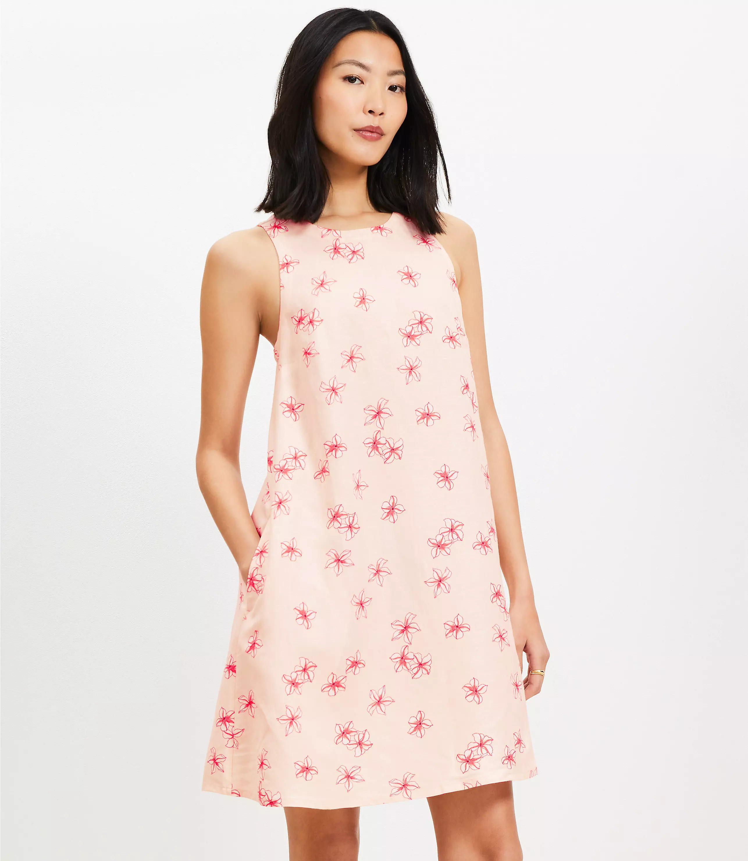 Bloom Linen Blend Cutout Back Mini Pocket Dress | LOFT