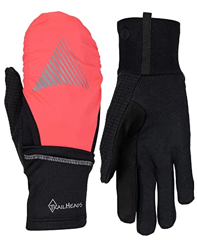TrailHeads Womens Running Gloves Touchscreen Fingers & Convertible Waterproof Mitten Shell - for Winter, Reflective, Warm - Black/Bright Coral - Reflective - Medium/Large | Amazon (US)