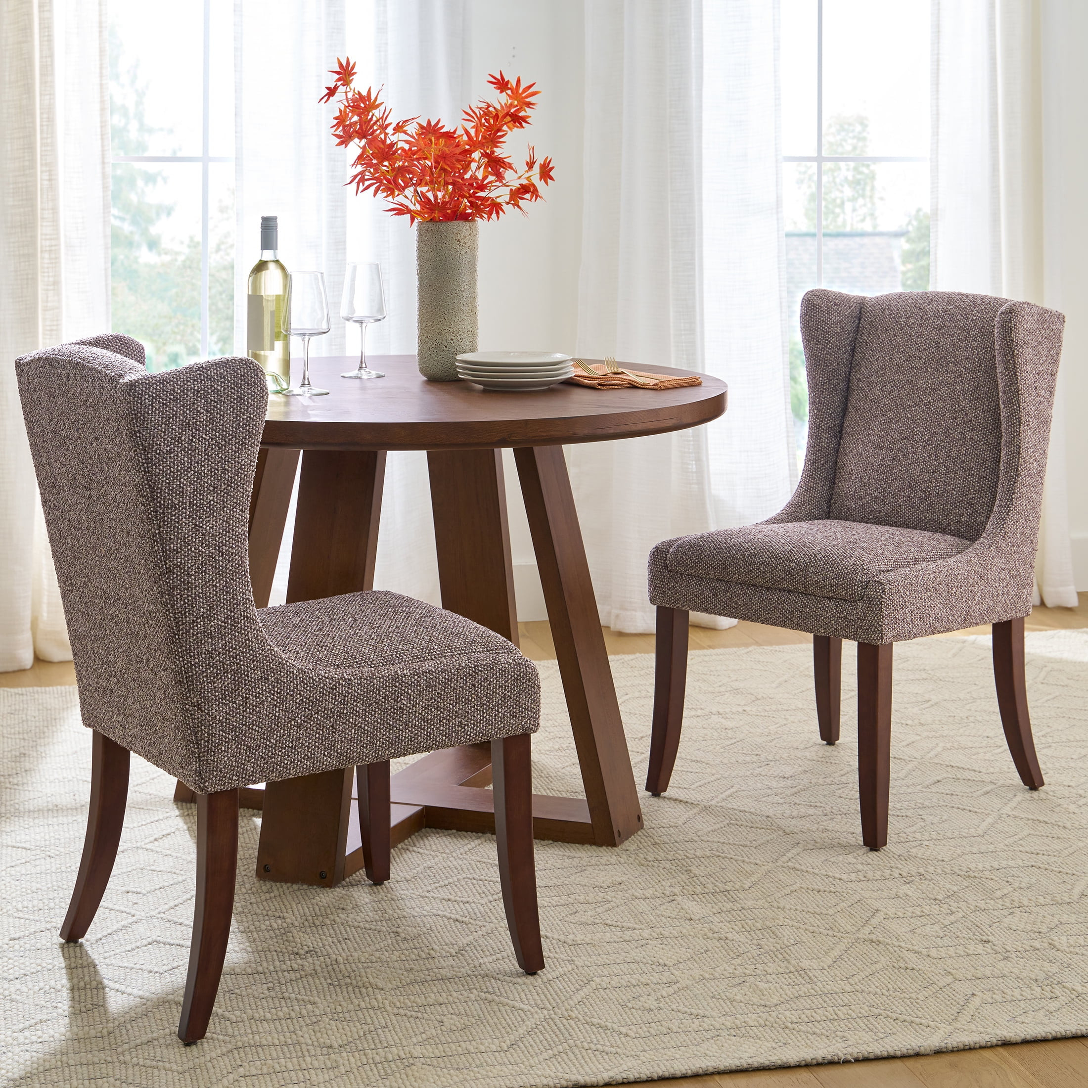 Better Homes & Gardens Windsor Upholstered Wingback Dining Chair 2 Pack, Truffle Brown and Walnut | Walmart (US)