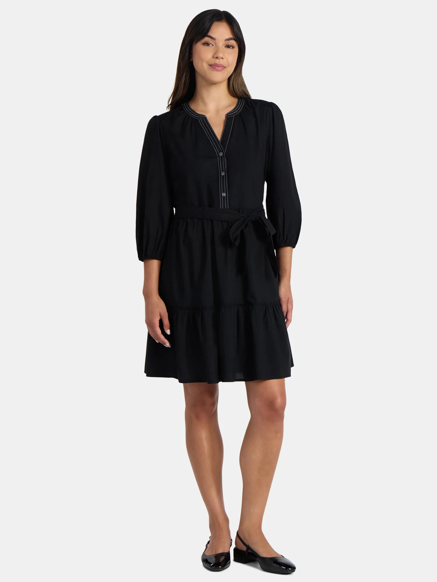 Time and Tru Women's Poplin Shirt Dress with Long Sleeves, Sizes XS-XXXL | Walmart (US)