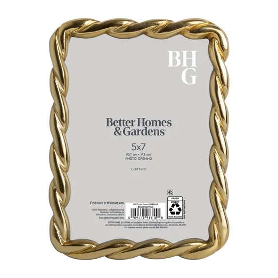 Better Homes & Gardens 5x7 Picture Frame – Gold Rope Metal Tabletop Photo Frame | Walmart (US)