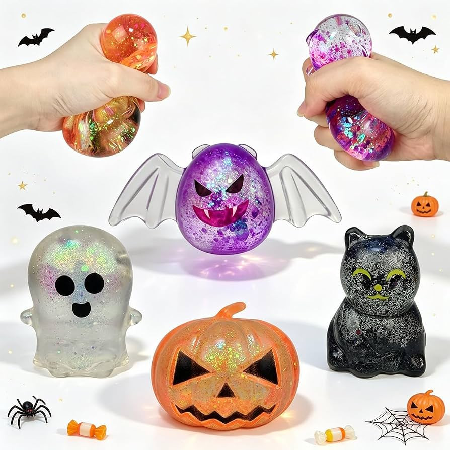Anditoy 4 Pack Halloween Squishy Stress Balls Glitter Squeeze Toys Sensory Fidget Toys for Kids H... | Amazon (US)