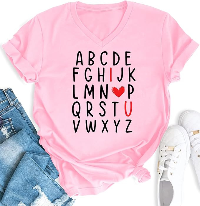 Teacher Valentines Day Shirt V Neck Candy Heart Shirts Valentine Gifts Short Sleeve Tee Tops | Amazon (US)