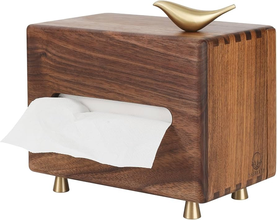 Black Walnut Wood Rectangle Tissue Box with Copper Bird Decor, Tissue Box Cover, Modern Style, Be... | Amazon (US)
