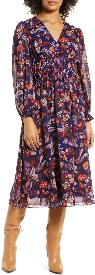 Floral Print Long Sleeve Midi Dress Purple Dress Dresses Floral Dress Summer Dress Outfits  | Nordstrom