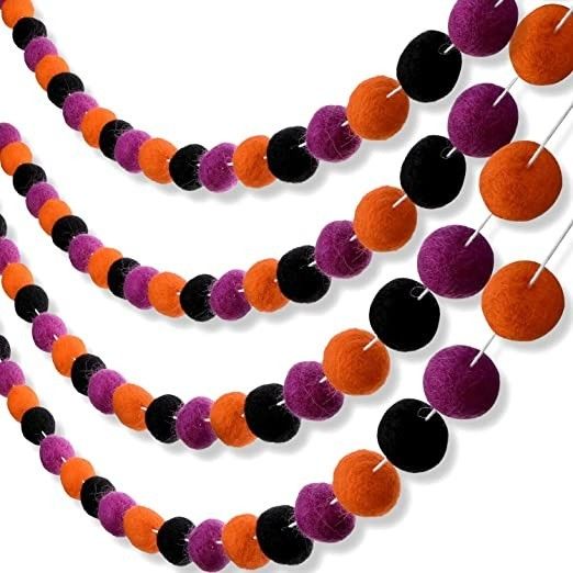 Tatuo 2 Pieces Halloween Felt Ball Garland Pom Pom Garlands Black Orange Purple Ball Banner for H... | Amazon (US)