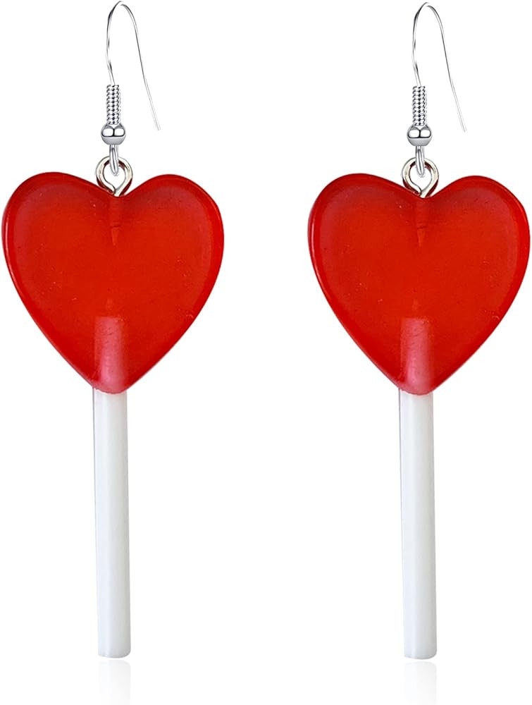 Transparent Heart Shape Lollipop Earrings Cute Candy Dangle for Women Resin Heart 80s 90s Earring... | Amazon (US)