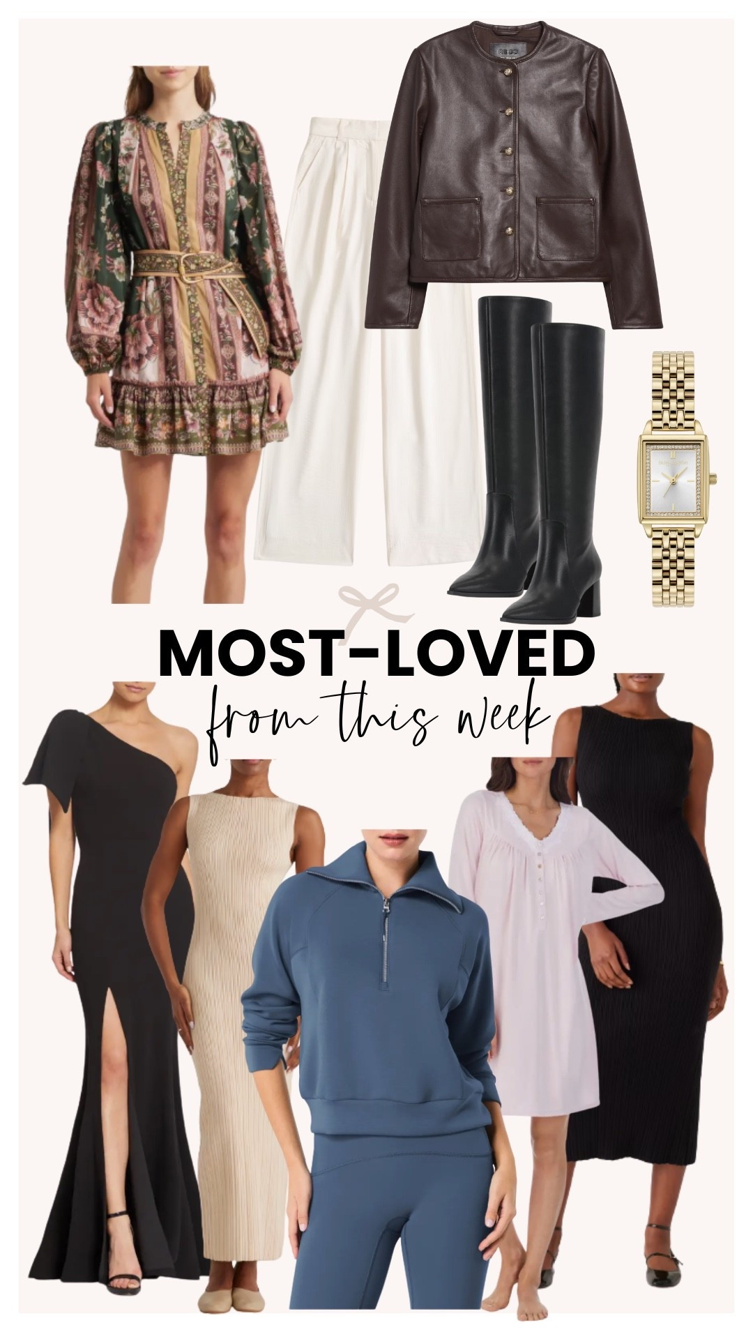 Most-loved items from this week! These items include a stunning Farm Rio dress, a must-have gold watch, and perfect dresses for fall! Not to mention I am loving the white pants from Abercrombie, tall black boots, and leather jacket from Nordstrom. 

#LTKShoeCrush #LTKSeasonal #LTKStyleTip
