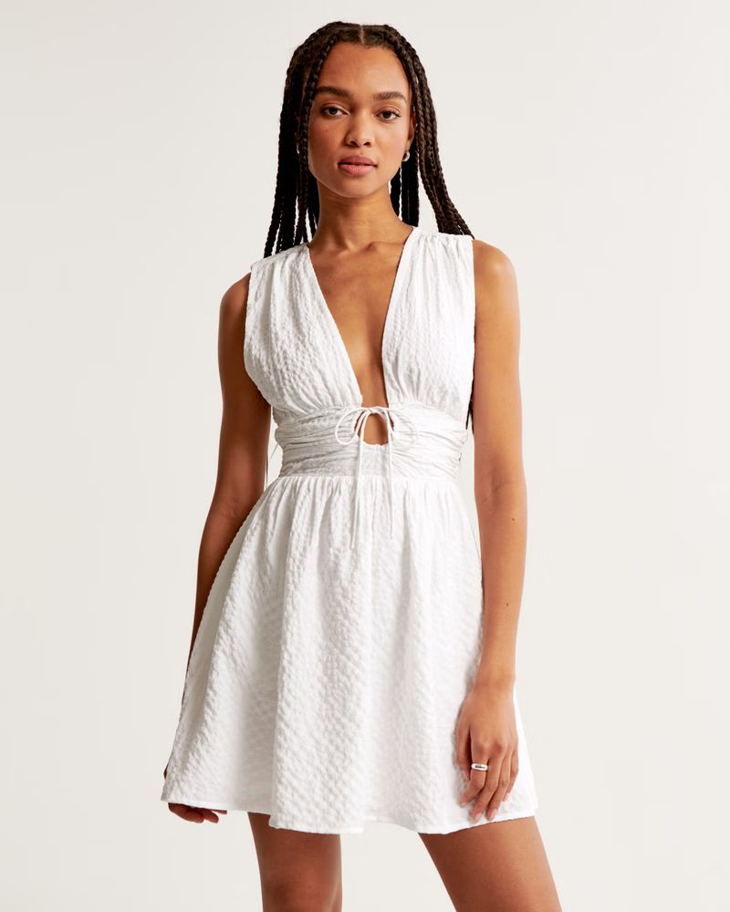 Women's Tie-Front Textured Mini Dress | Women's New Arrivals | Abercrombie.com | Abercrombie & Fitch (US)