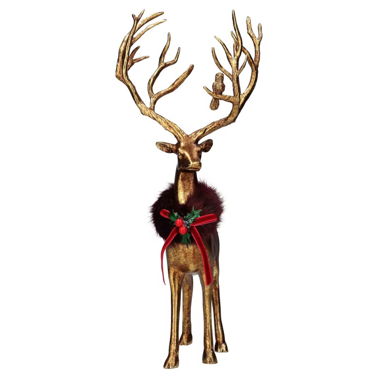 Resin Sitting Deer Christmas Decoration, Gold, 10.3", by Holiday Time | Walmart (US)