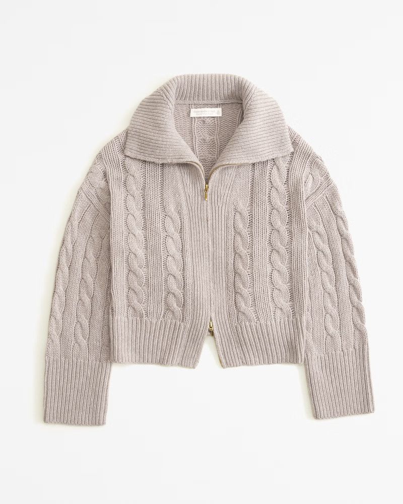 Women's Merino Wool-Blend Collared Full-Zip Sweater | Women's Tops | Abercrombie.com | Abercrombie & Fitch (US)