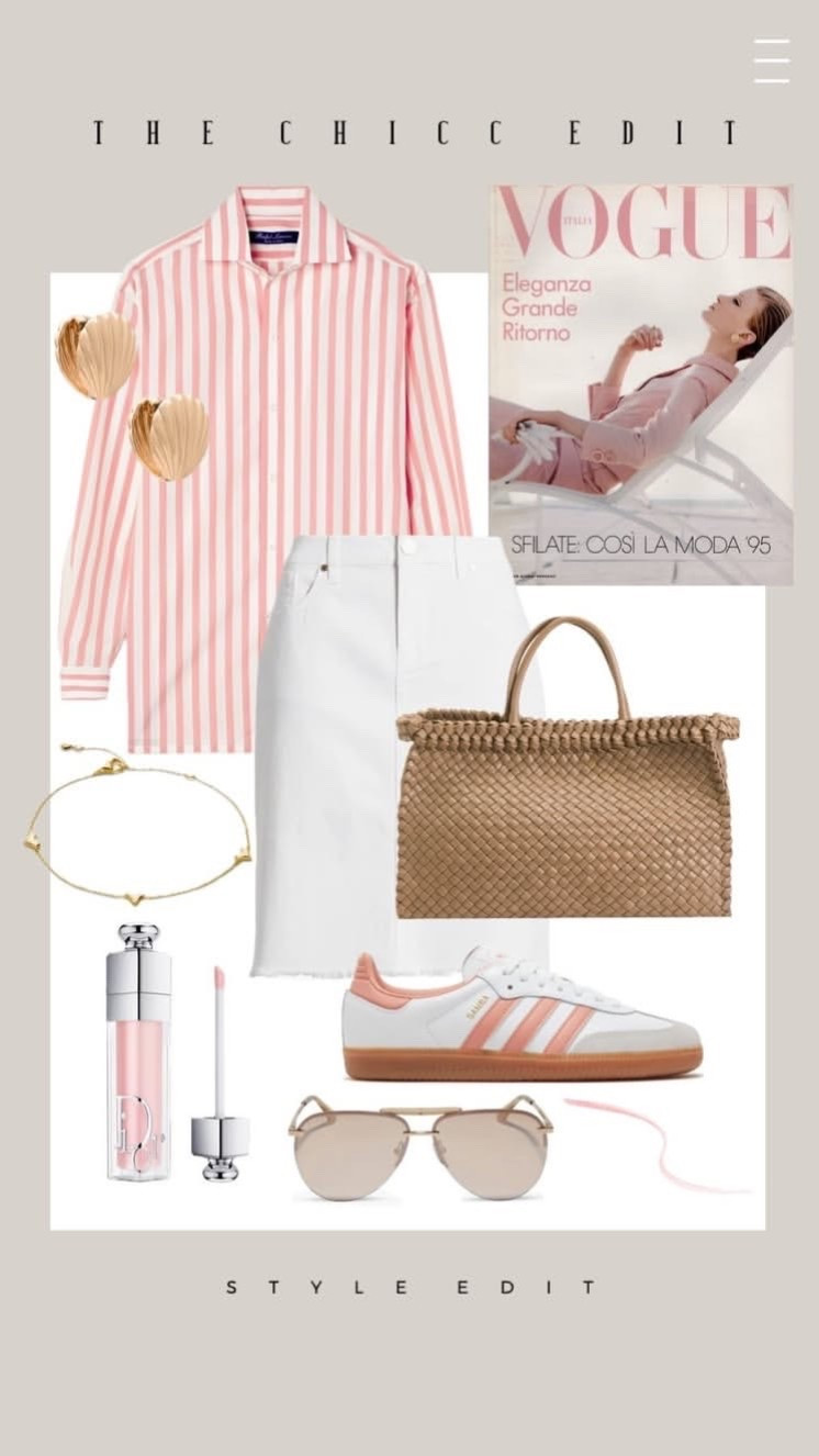 Shop the look 💕

#adidas #denimskirt #buttonup #bracelet #earrings sneakers outfit Dior lip gloss pink sunglasses ootd tote

#LTKootd #LTKgrwm #LTKActive