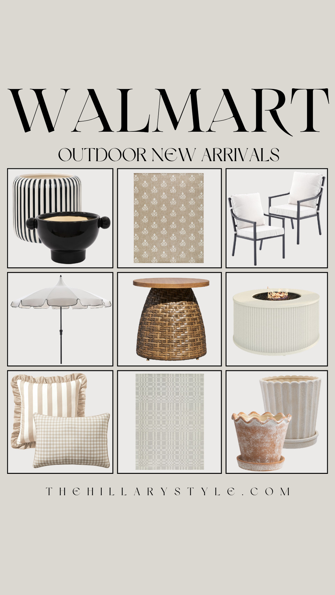 Walmart New Outdoor Arrivals: Elevated Patio & Garden Decor

Refresh your outdoor living space with these stunning new arrivals from Walmart. This collection perfectly captures the "moody organic" and "warm minimalist" aesthetics with textured woven furniture, fluted details, and chic scalloped accents. From the fluted fire pit to the block-print patterns and classic striped planters, these pieces make it easy to create a high-end designer look on a budget. Whether you're styling a cozy balcony or a full backyard retreat, these versatile finds bring effortless style and comfort to your home. Discover the best of Walmart’s outdoor decor and get your patio ready for hosting season! 

 #walmartfinds #walmarthome #outdoorliving #pinterestaesthetic #patiofurniture #budgetdecor #backyarddesign #springdecor #homerefresh #modernorganic #scallopedhome #TheHillaryStyle 

#LTKSeasonal #LTKHome