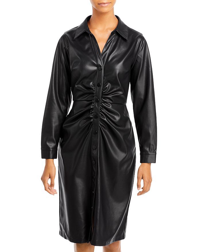 Rara Ruched Faux Leather Shirt Dress | Bloomingdale's (US)