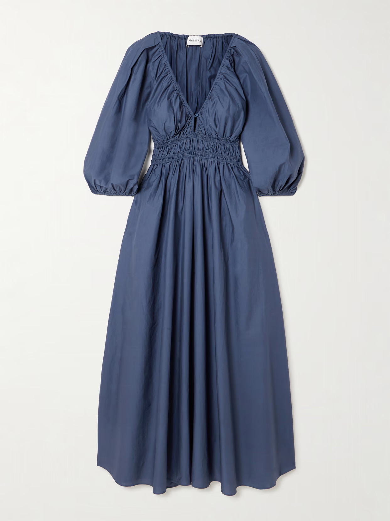 Matteau - Shirred Organic Cotton-poplin Maxi Dress - Blue - 2 | NET-A-PORTER APAC