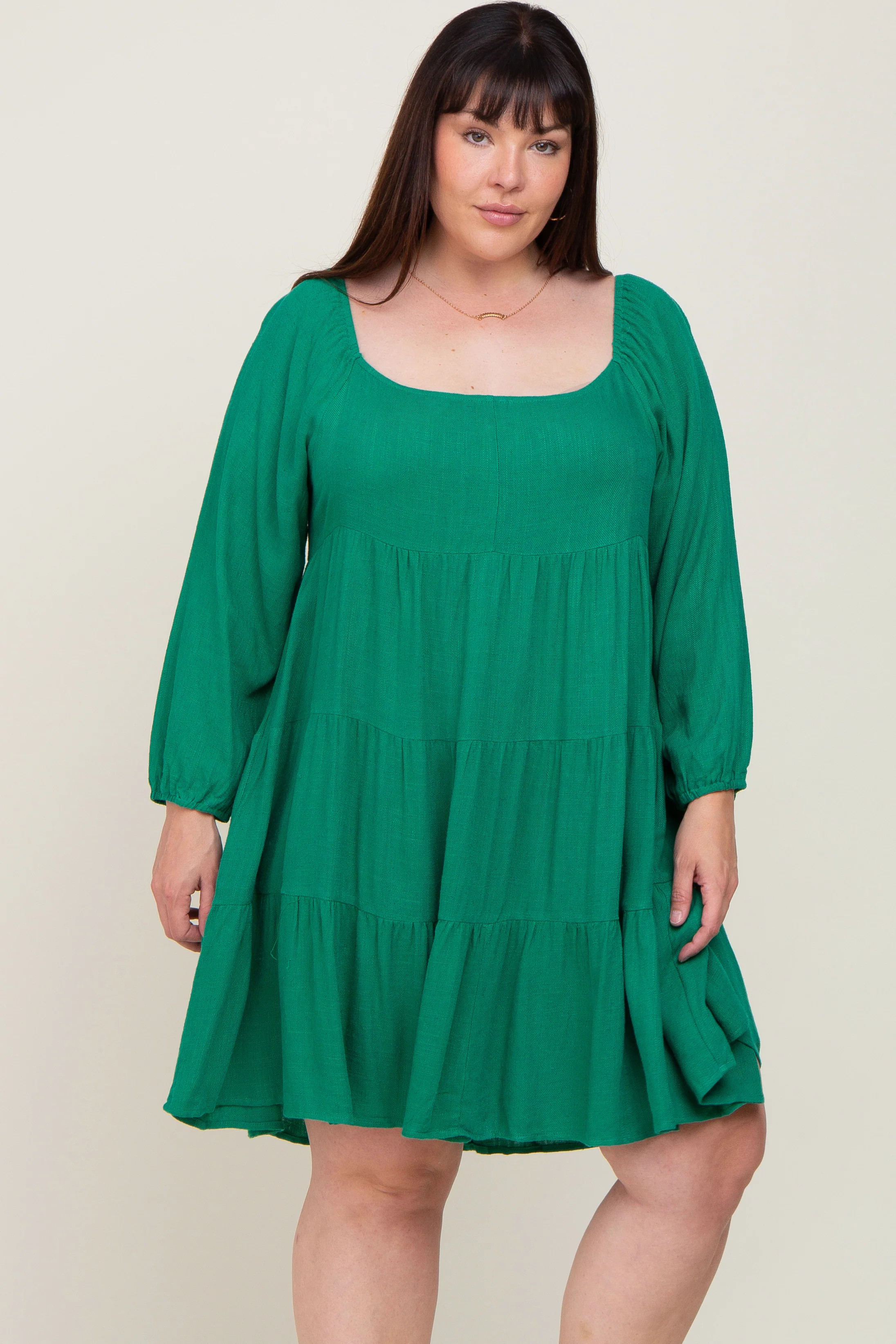 Green Tiered Long Sleeve Plus Dress | PinkBlush Maternity