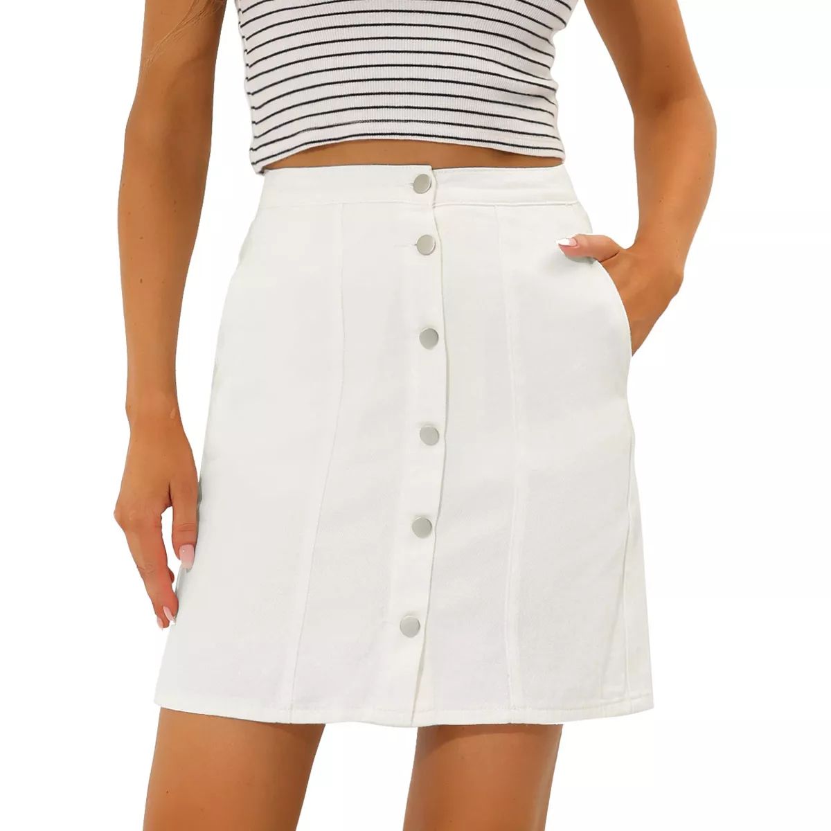 Allegra K Women's Elastic Back Short Button Down Denim Skirts with Pockets | Target