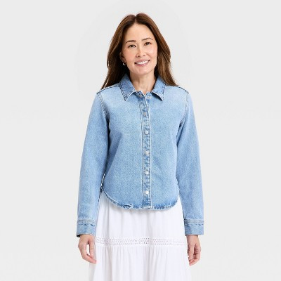 Women's Cropped Boyfriend Denim Shirt - Universal Thread™ Light Wash XS | Target