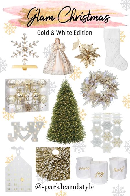 Glam Christmas: Gold and White Edition ✨ Christmas decor, Christmas tree, Christmas ornaments, Christmas ribbon, Christmas tree skirt, christmas stocking, Christmas wreath, Christmas tree topper, Christmas stocking holder, gold and white Christmas decor, green Christmas tree, gold and white Christmas ornaments, gold photo Christmas snow globe, gold beaded embroidered snowflake Scallop trim Christmas tree skirt with bows, white and gold snowflake christmas stocking, gold poinsettia Christmas ornaments, gold and white star Christmas tree topper, snow frosted garland, gold and white Christmas decor, initial letter light up ornament, white stars ornaments, gold holly berry branch twig sprays, snowflake ornament, glitter ornaments, home interior, home decor, home accessories, home decoration, glam Christmas decor, girly girl Christmas, Luxe Christmas, elegant Christmas, classy Christmas, Christmas tree decorations, Christmas decorations

#LTKHoliday #LTKSeasonal #LTKhome