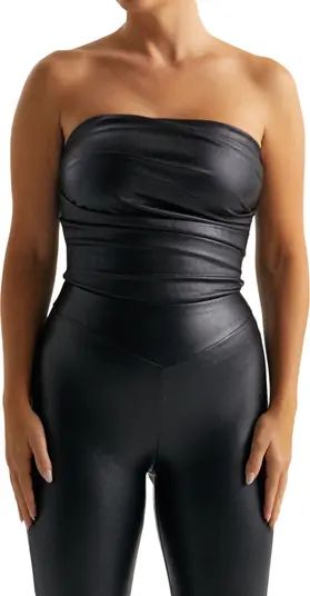 Pleated Strapless Faux Leather Bodysuit | Nordstrom