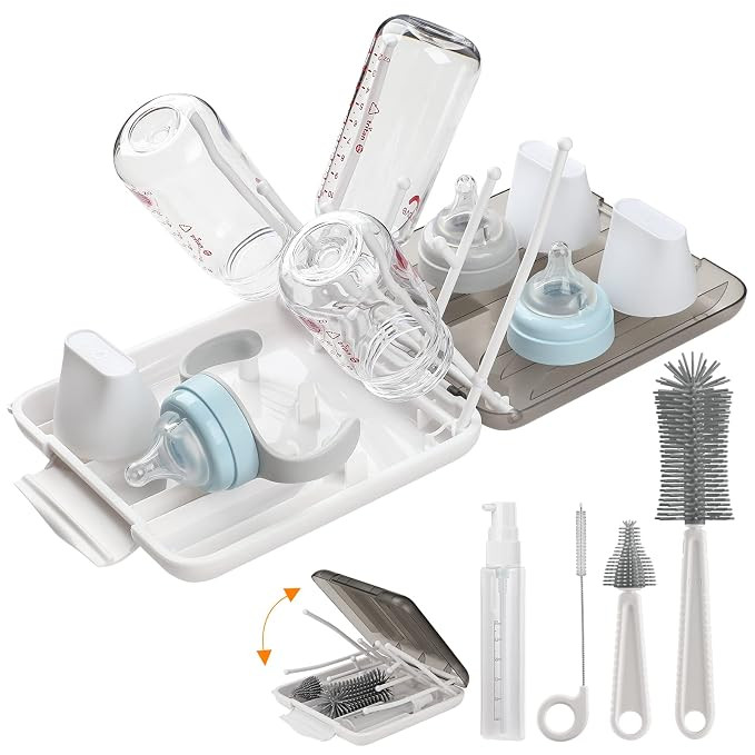 6 in 1 Bottle Cleaning Brush Set with Silicone Bottle Brush, Nipple Brush, Straw Brush, Soap Disp... | Amazon (US)
