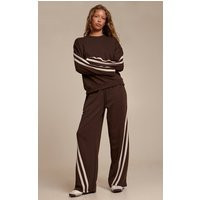 Espresso Contrast Striped Wide Leg Sweatpants, Brown | PrettyLittleThing US
