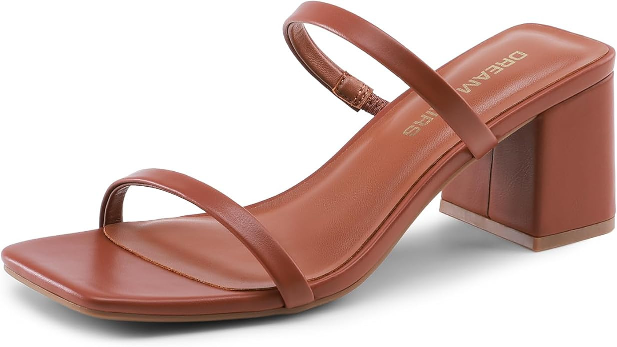 DREAM PAIRS Sandal Heels for Women Low Square Open Toe Block Chunky Heels Slip On Slides Mules fo... | Amazon (US)