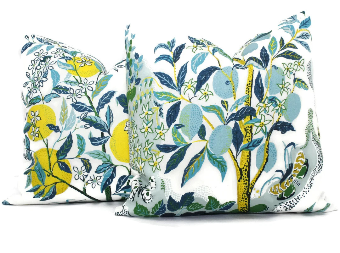 OUTDOOR Citrus Garden Decorative Pillow Cover in Pool  18", 20", 22", 24", 26" or Lumbar Pillow, ... | Etsy (US)