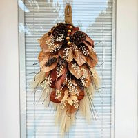 Fall Wreath Teardrop Swag For Front Door Hanger Outdoor Hanging Autumn Porch Decor Magnolia Leaves Pinecone Berries Seasonal Home Decoration | Etsy (US)