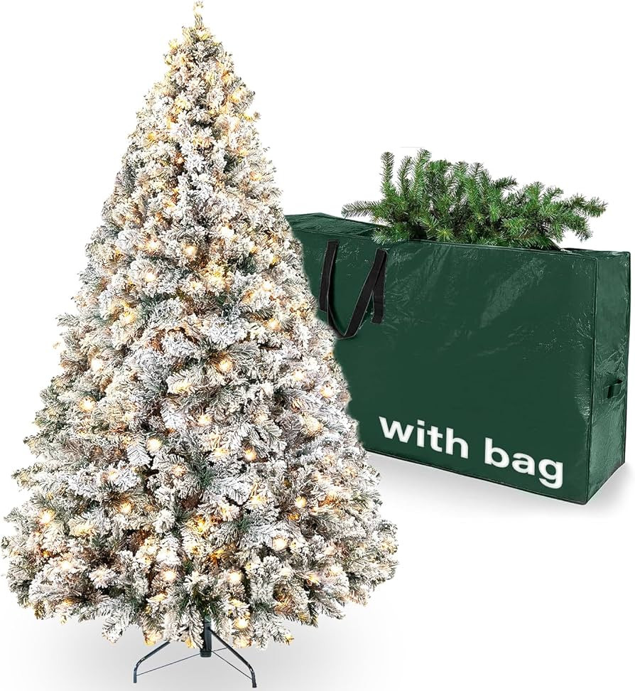 Amazon.com: 7d24hcare 6.5ft Pre-Lit Snow Flocked Christmas Tree, Artificial Xmas Tree W/Storage B... | Amazon (US)